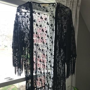 Black lace and fringe kimono